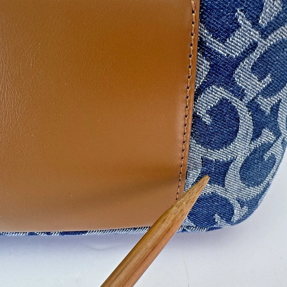 Guess Hobo Shoulder Bag Denim Blue Print Satchel Wells W/ Small Zip Card Pouch